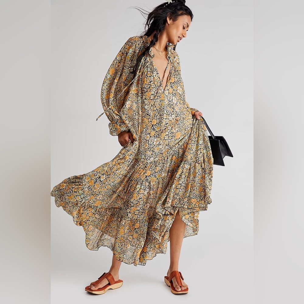 Free People Feeling Groovy Maxi Dress in Black Combo